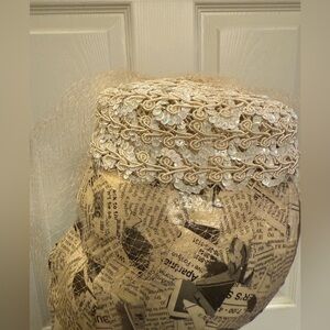 Vintage Play Topper Beaded Ivory Hat with Net